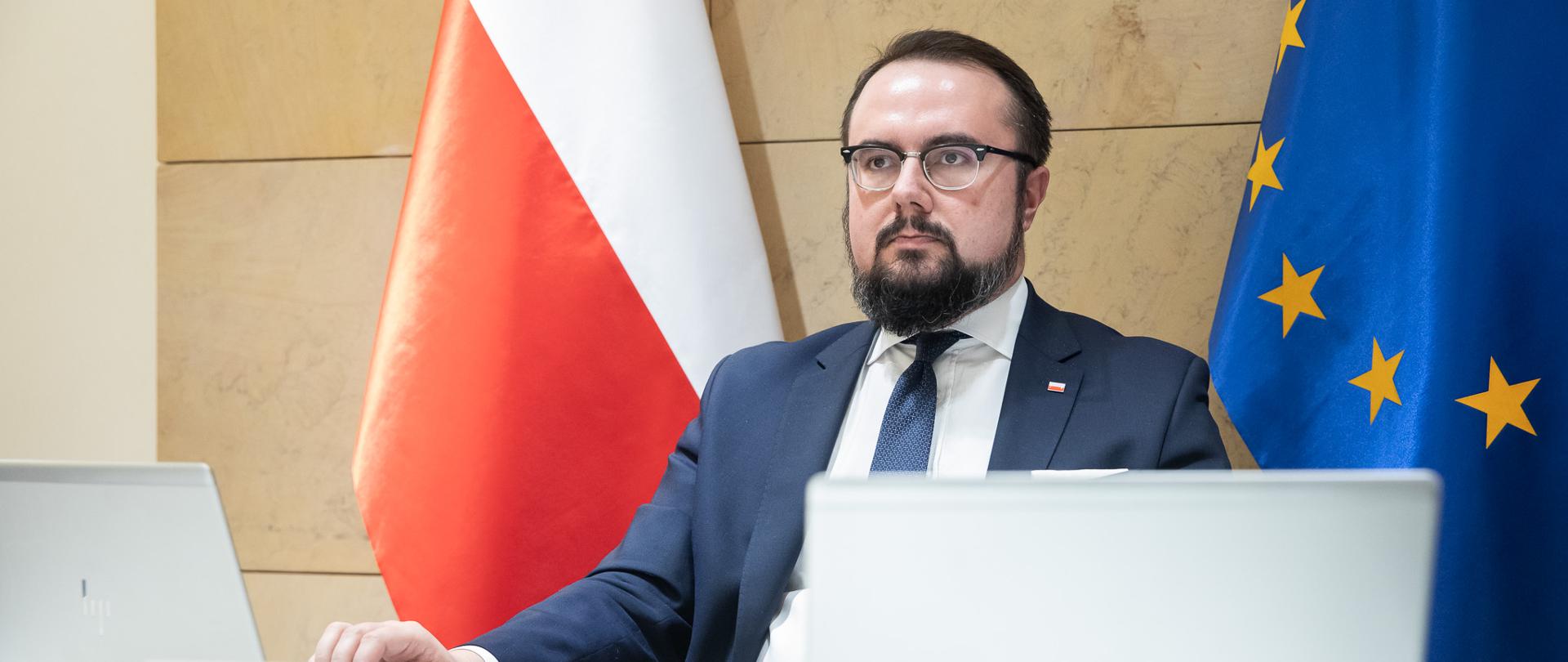 2021.03.15 Warszawa . Minister Pawel Jablonski . Wideokonferencja ministrow spraw zagranicznych i ministrow spraw wewnetrznych UE nt migracja .
Fot. Tymon Markowski / MSZ