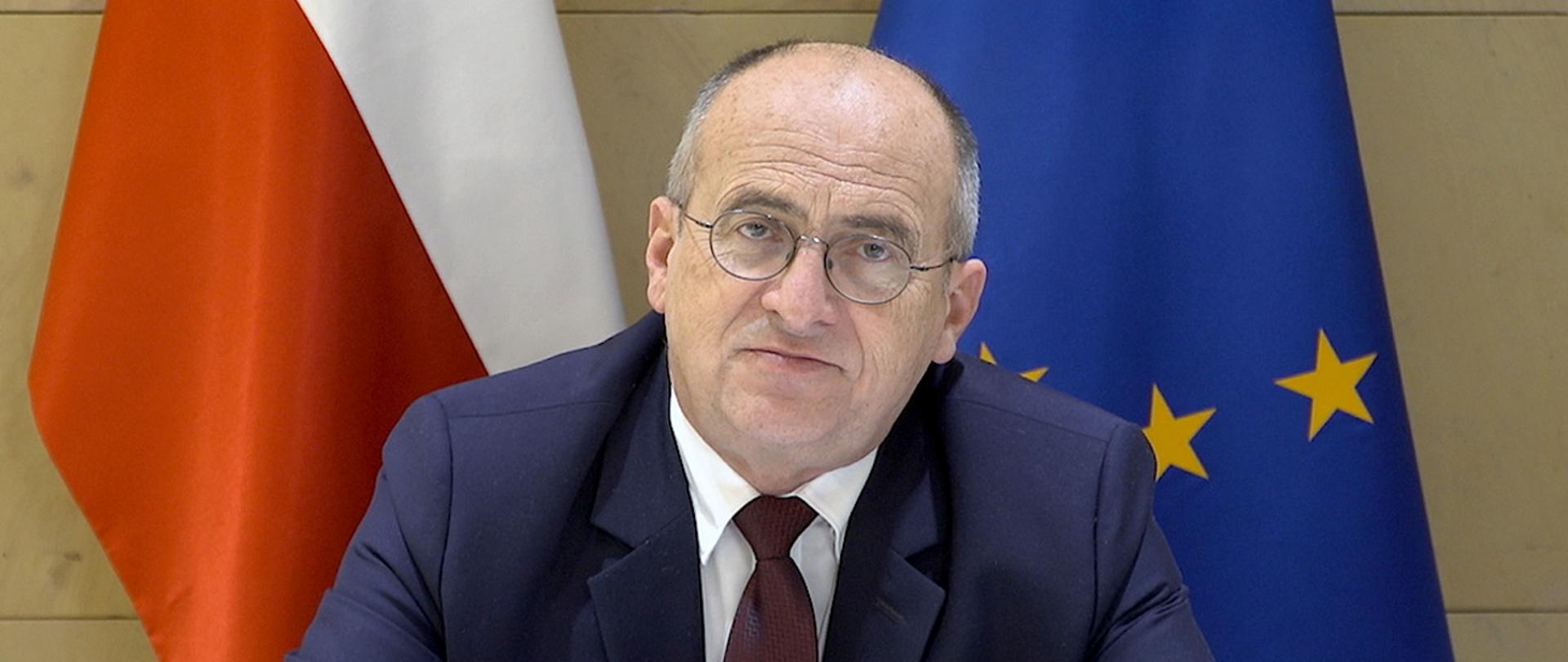 2020.11.17 Warszawa. Minister Zbigniew Rau. Spotkanie ministerialne Sojuszu na rzecz wolności religii lub przekonań. 