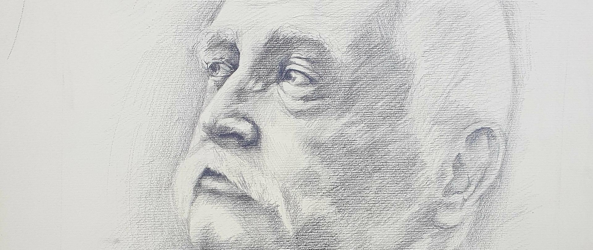 Rysunek - portret Michała Gąsienicy Szostaka zrealizowała Wiktoria Gałka uczennica kl. 3B LP w roku 2021. Rysunek przedstawiający dyrektora szkoły narysowany jest ołówkiem na papierze. Dyrektor ubrany jest w białą koszulę i czarną marynarkę