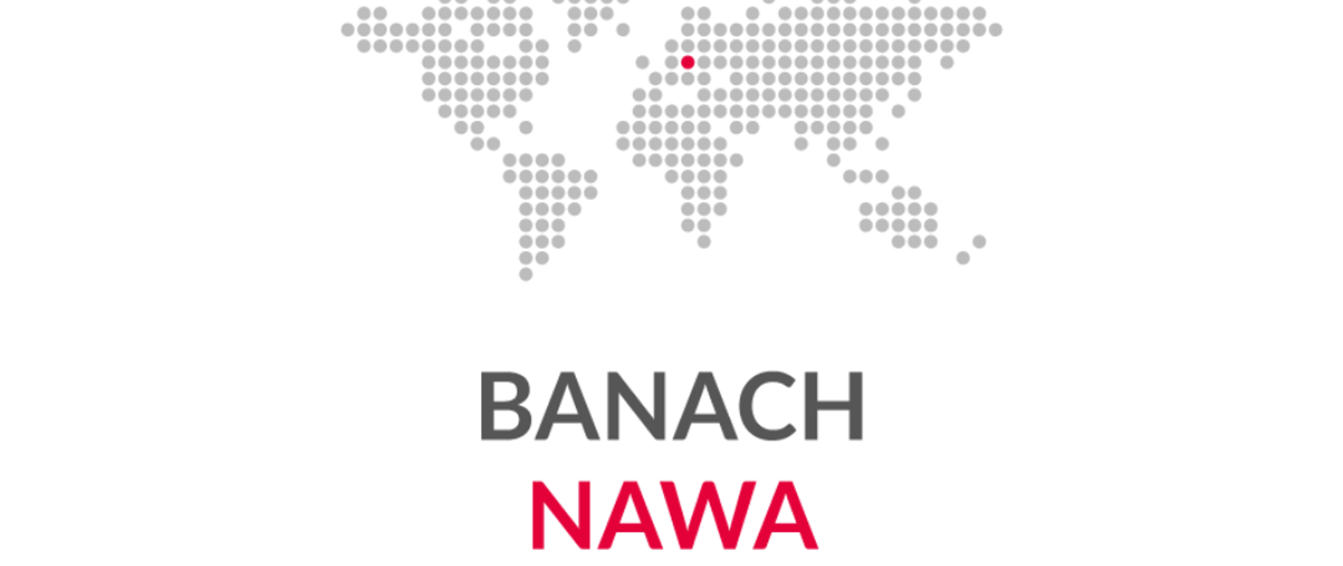 Stylizowana mapa świata złożona z białych kropek. Jedna kropka, symbolizująca Polskę, jest czerwona.