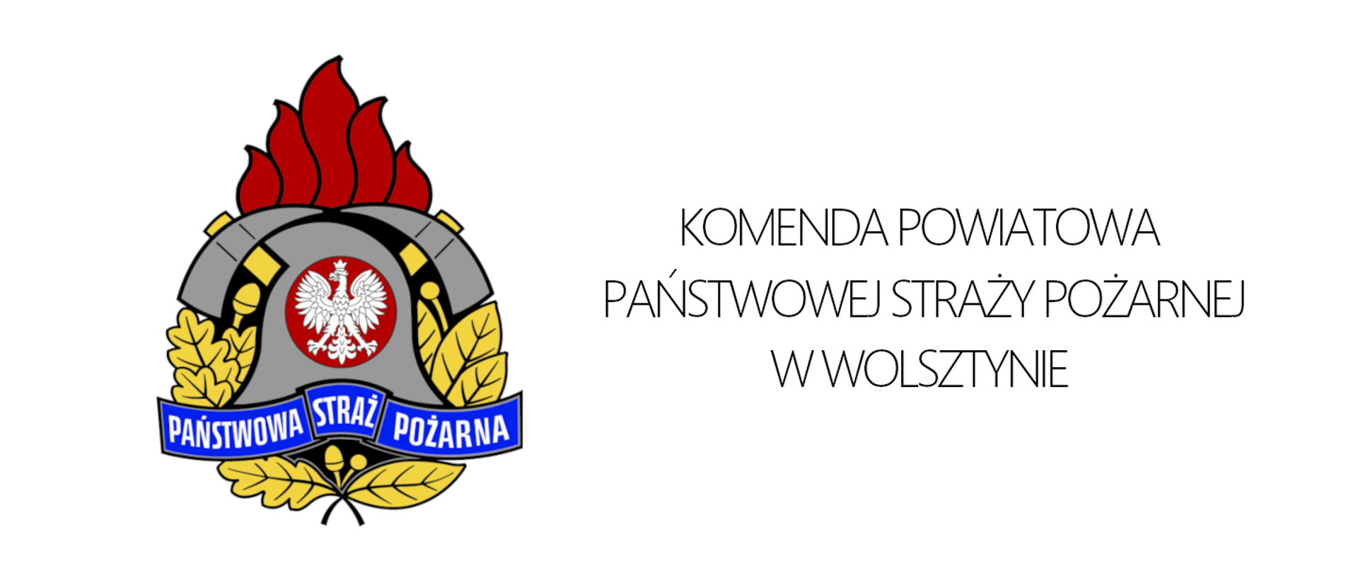 Logo PSP. Po prawej napis Komenda Powiatowa PSP w Wolsztynie.