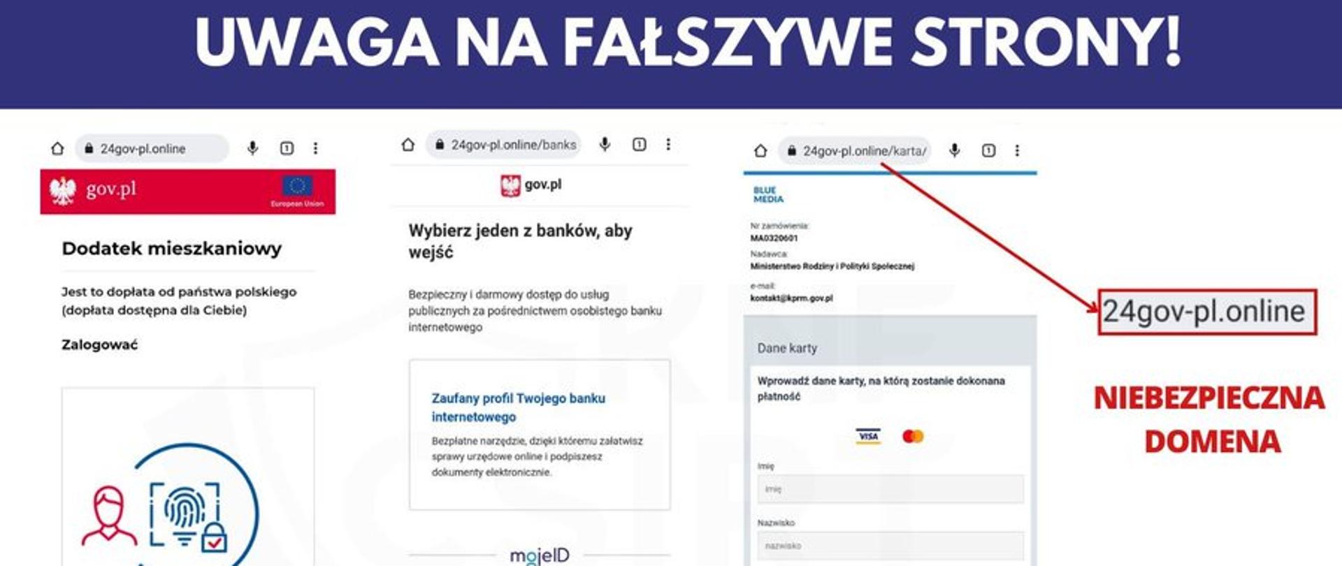 Zdjęcie stron podszywających się pod portal gov.pl 