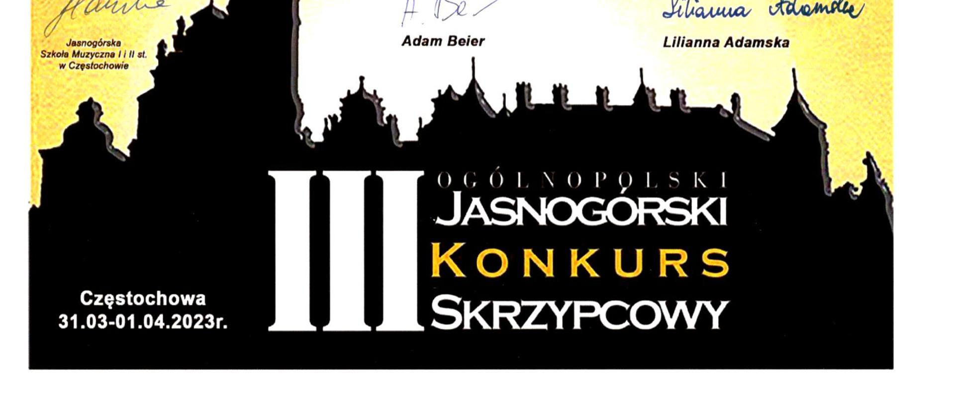 Żółte tło, zarys klasztoru na Jasnej Górze