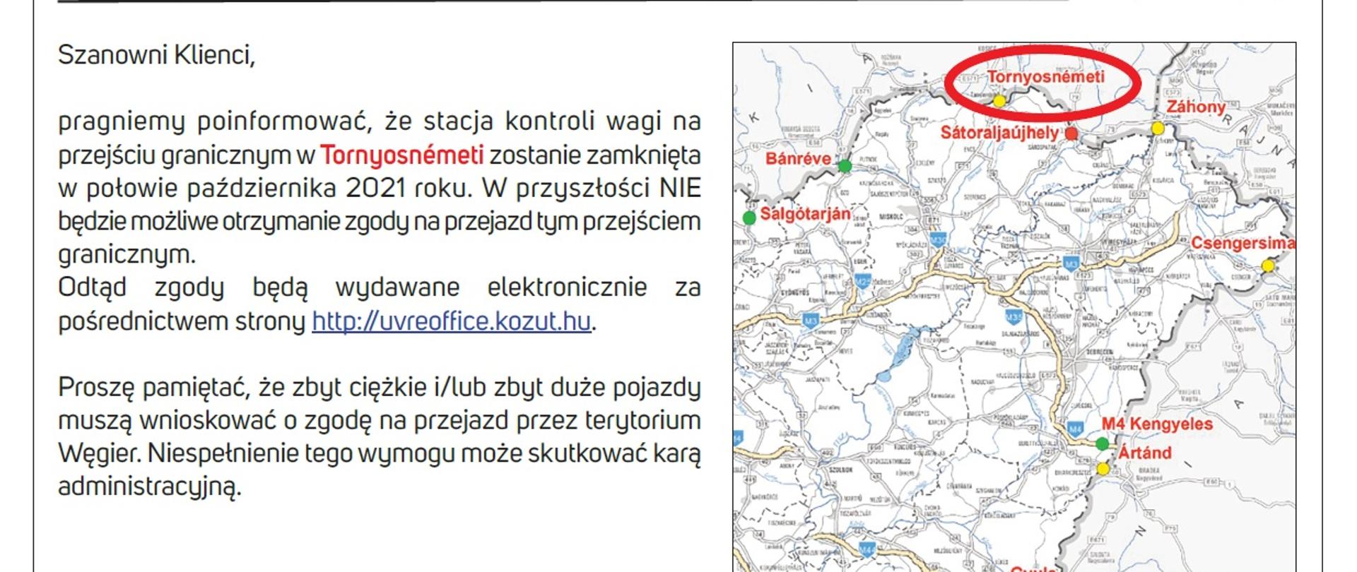 Zmiany na przejściu granicznym ze Słowacją w Tornyasnémeti