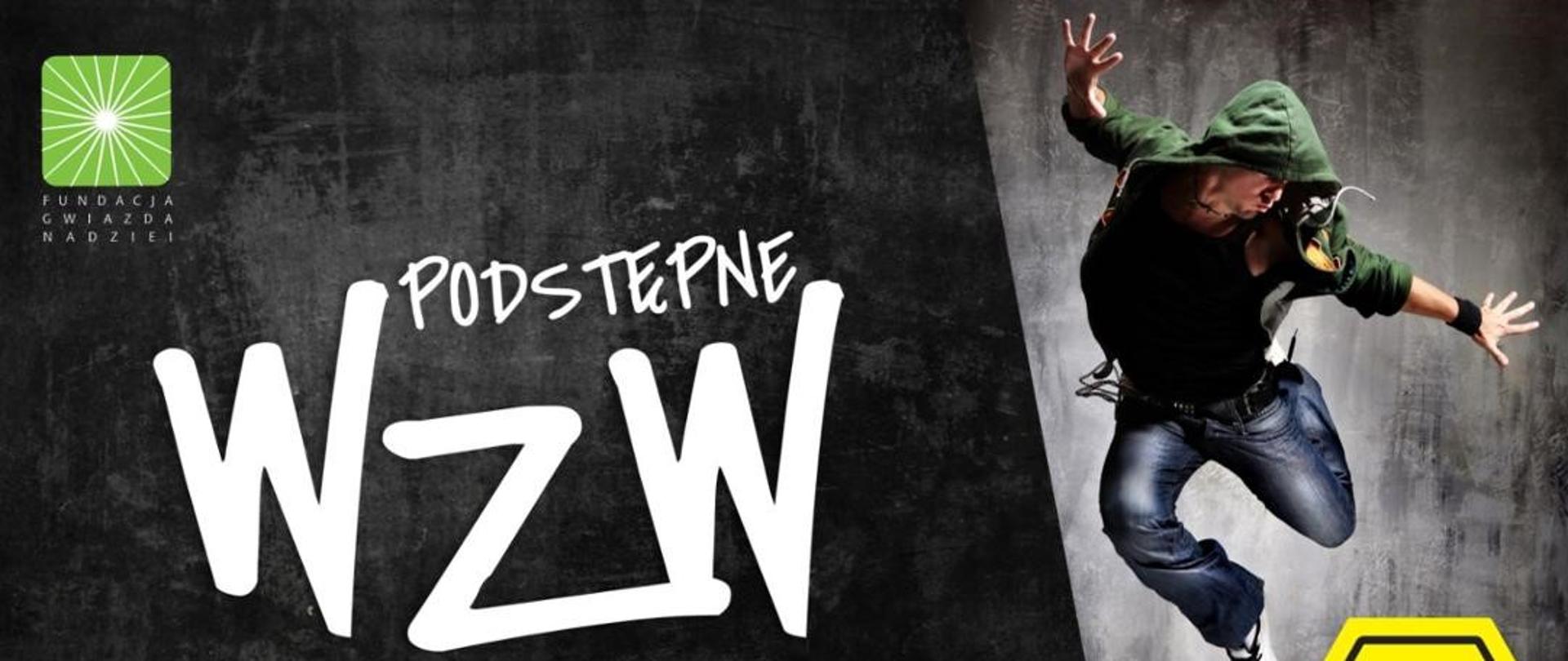 Podstępne WZW baner z żółtym logo WZW oraz napisem na czarnym tle.