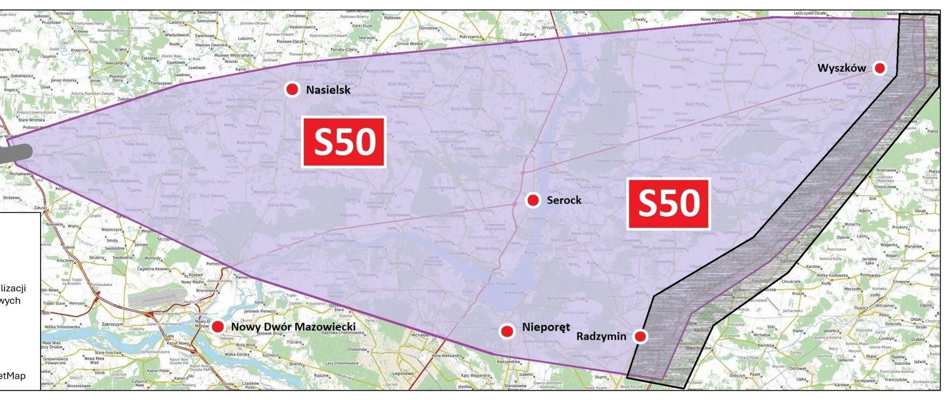 Mapa zakresu inwestycji S50 od S7 do S8
