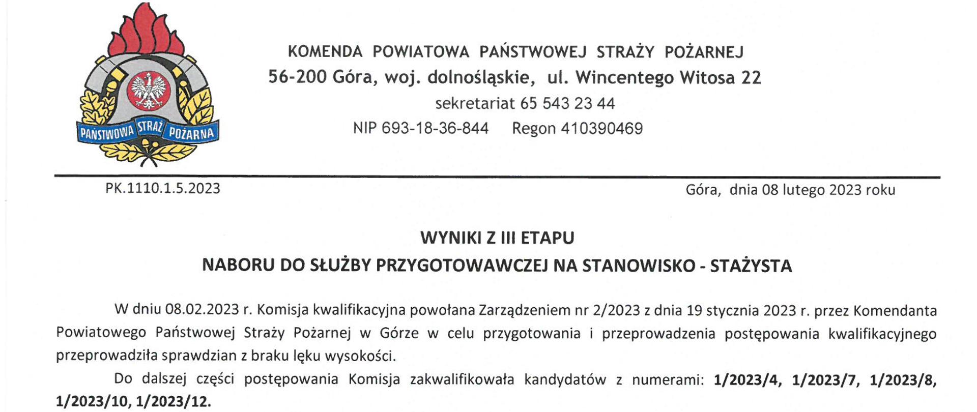 Wyniki III etapu naboru do służby