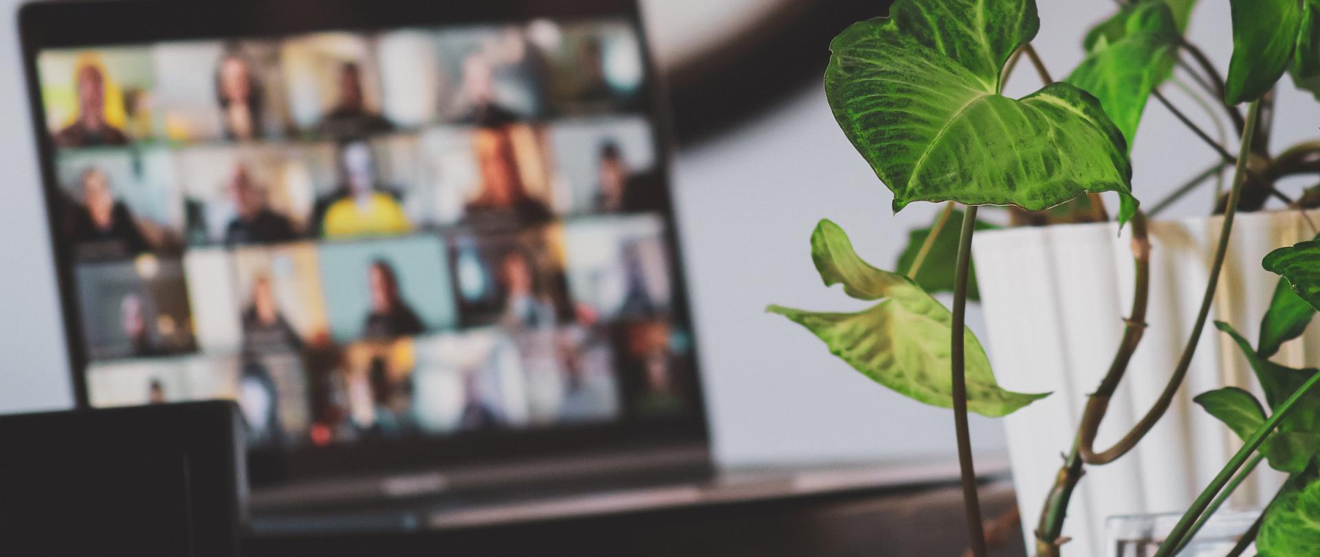 Obraz ekranu laptopa z twarzami osób biorących udział w webinarium 