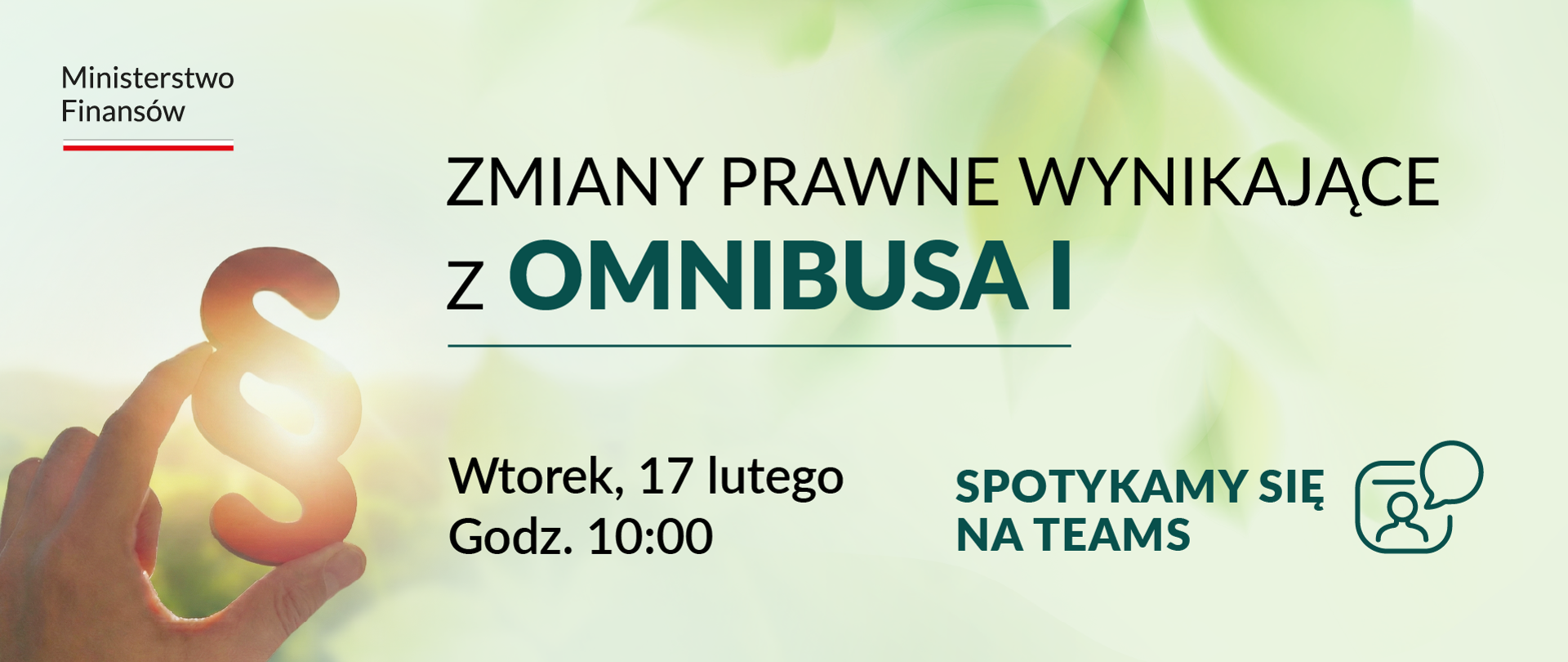 Zaproszenie na spotkanie online: Zmiany prawne wynikające z Omnibusa I, 17 lutego, godz. 10:00, Microsoft Teams.