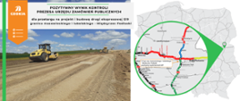 S19 granica województwa lubelskiego - Międzyrzec Podlaski - mapka z lokalizacją inwestycji i zdjęcie z robotami z maszynami wykonującymi roboty ziemne pod przyszłą drogę 