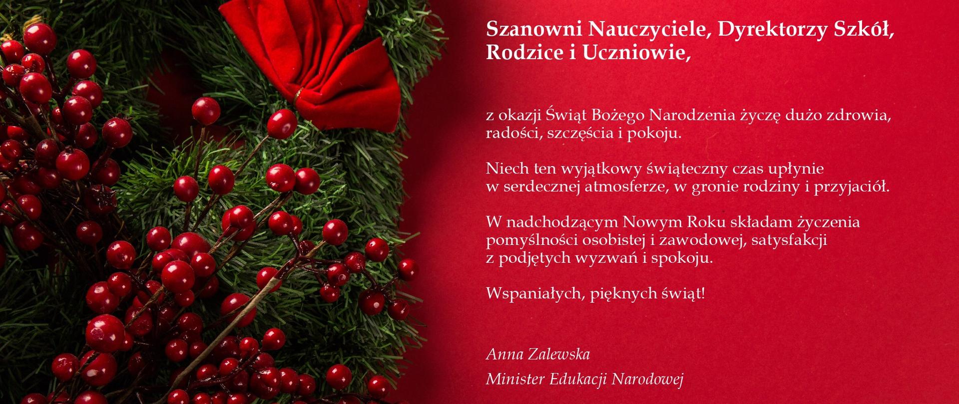 Życzenia Minister Edukacji Narodowej z okazji Świąt Bożego Narodzenia i Nowego Roku