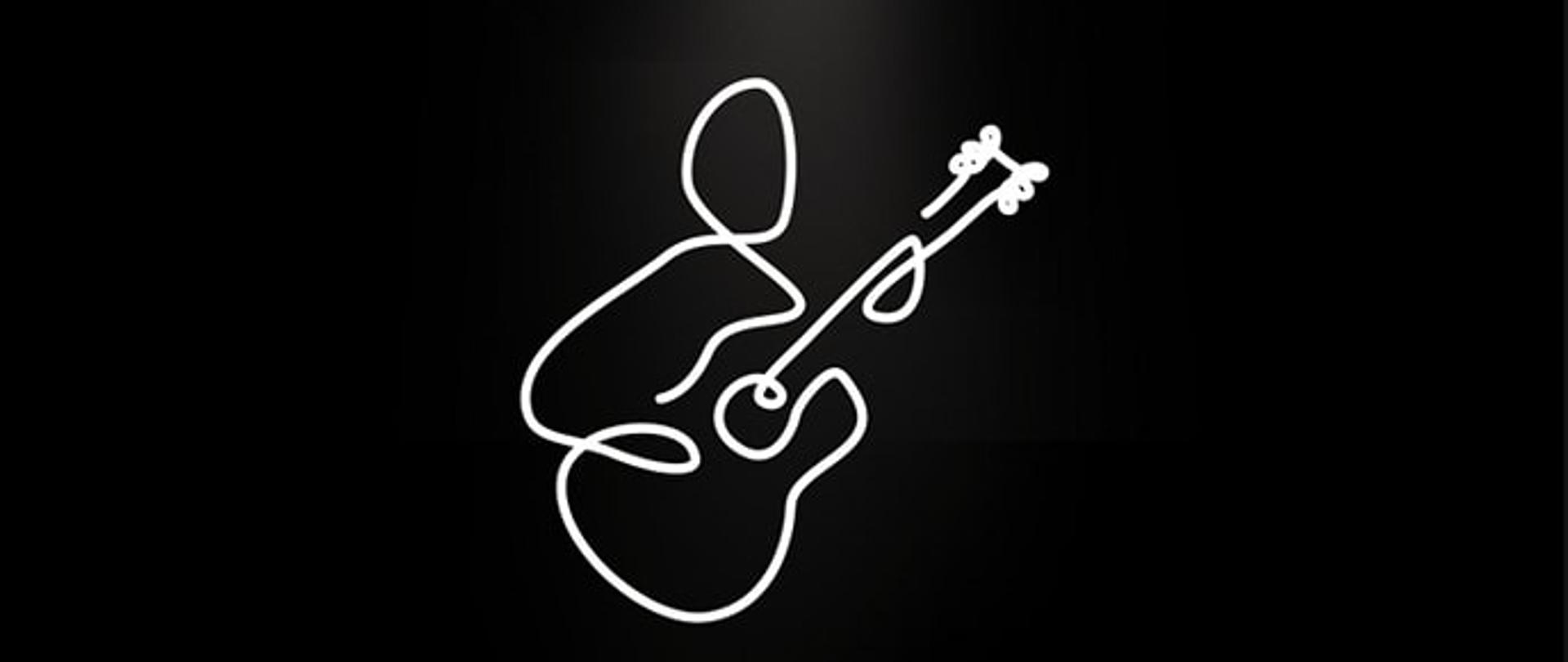 Na czarnym tle widać minimalistyczną grafikę w kolorze białym. Grafika przedstawia gitarzystę. Nad grafiką jest napis: "Coming soon". Z góry na napis pada światło. Na dole znajduje się nazwa i termin wydarzenia. 