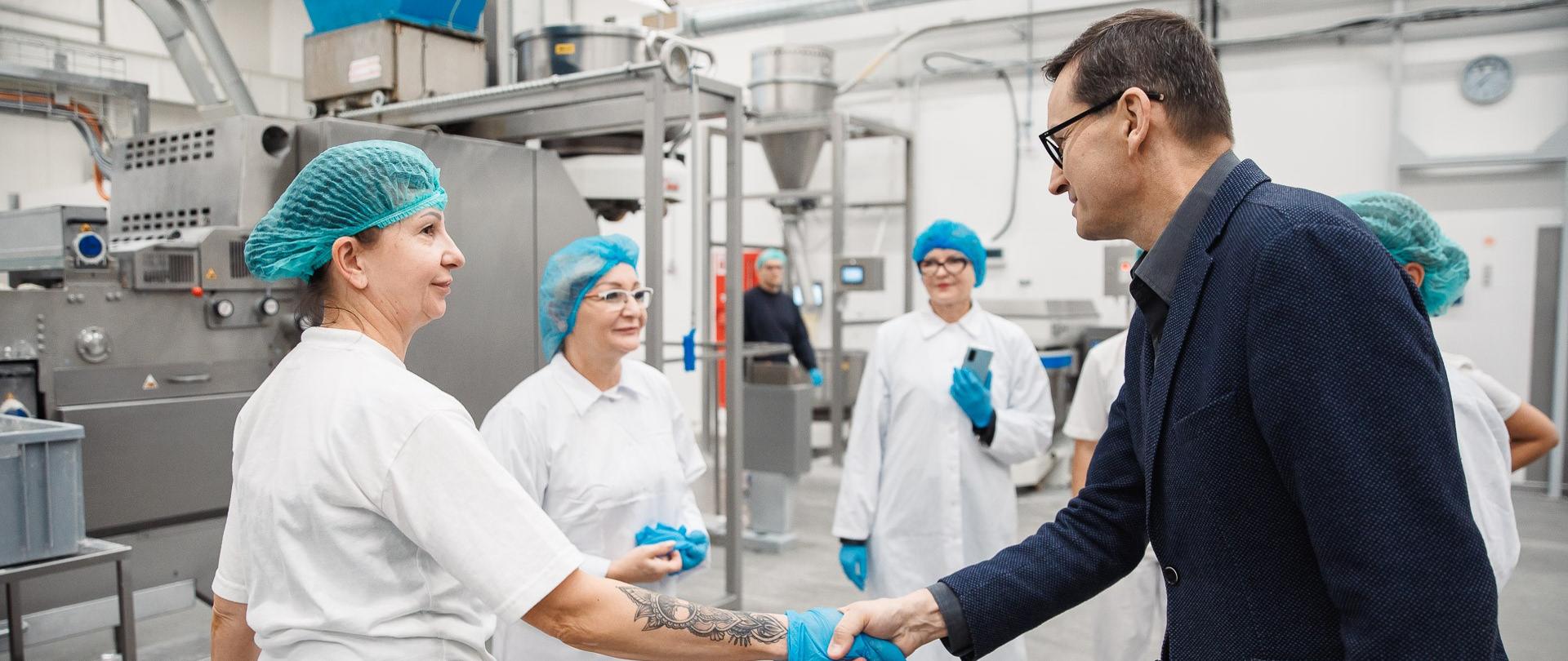Prime Minister Mateusz Morawiecki during a visit to the PanPiek Boutique Bread Production Plant in Bytom