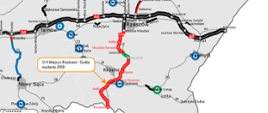 Mapa dot. wydanie ZRID dla S19 Miejsce Piastowe - Dukla, zaznaczony odcinek dla którego wydawany jest ZRID
