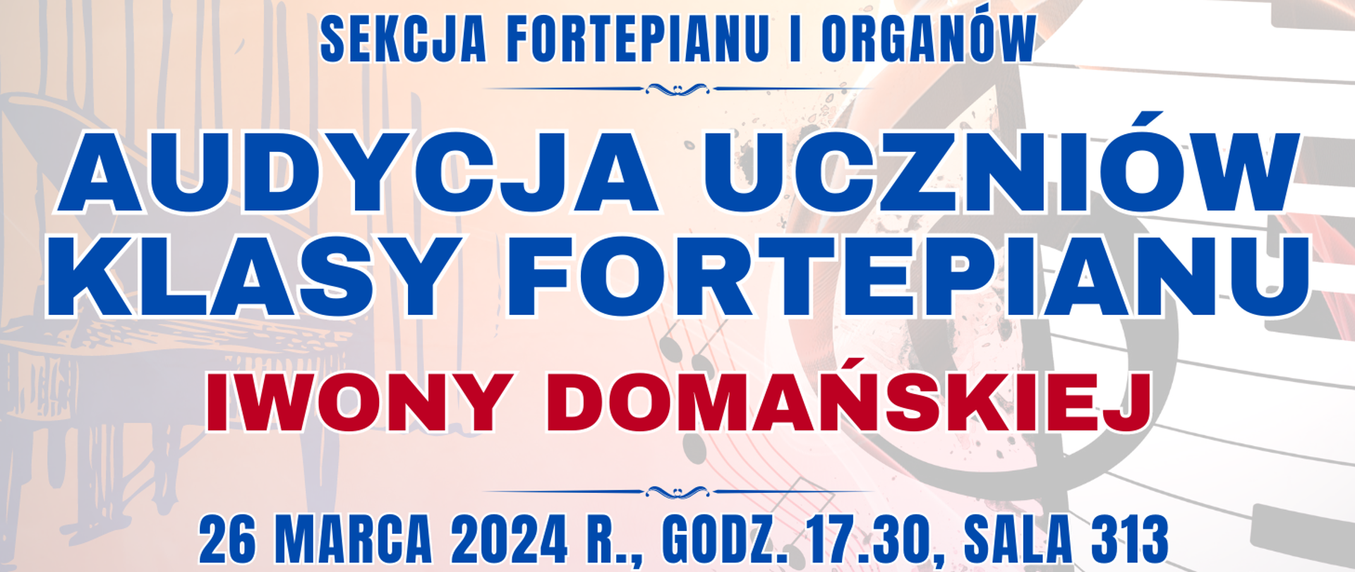 kolorowe tło z muzycznymi elementami typu clipart oraz informacja o wydarzeniu