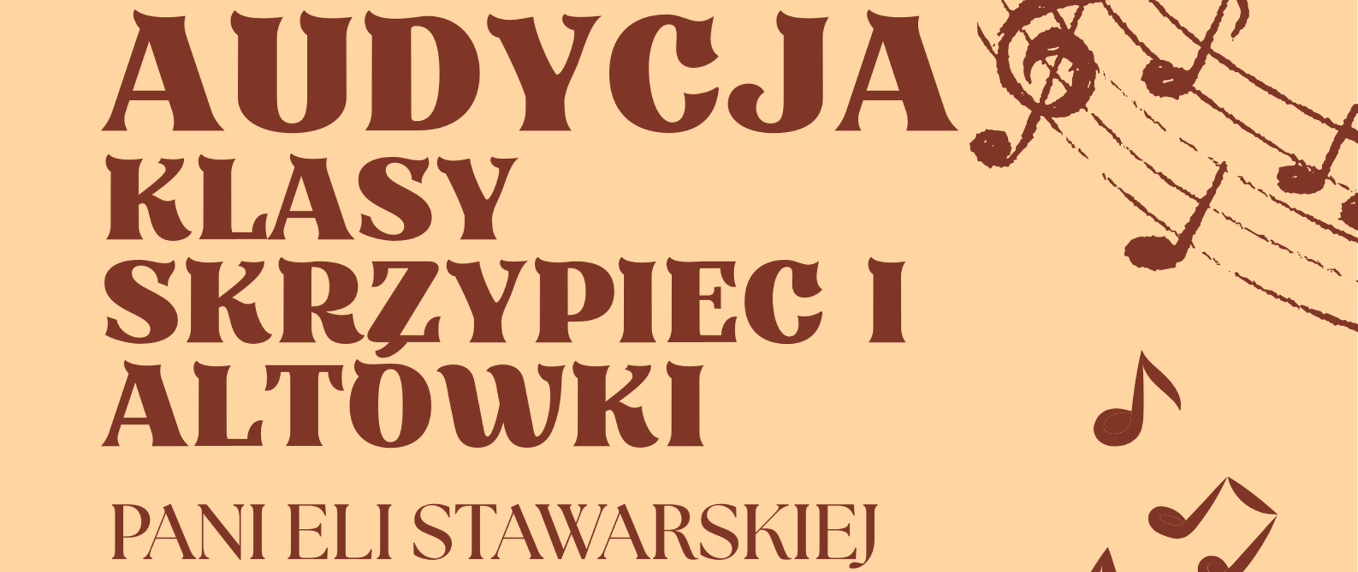Audycja klasy skrzypiec i altówki Elżbiety Stawarskiej 29.01.2026, godz. 16:30 w sali koncertowej PSM I i II stopnia w Wadowicach. Przy fortepianie Vladyslav Borovych. Wstęp wolny!