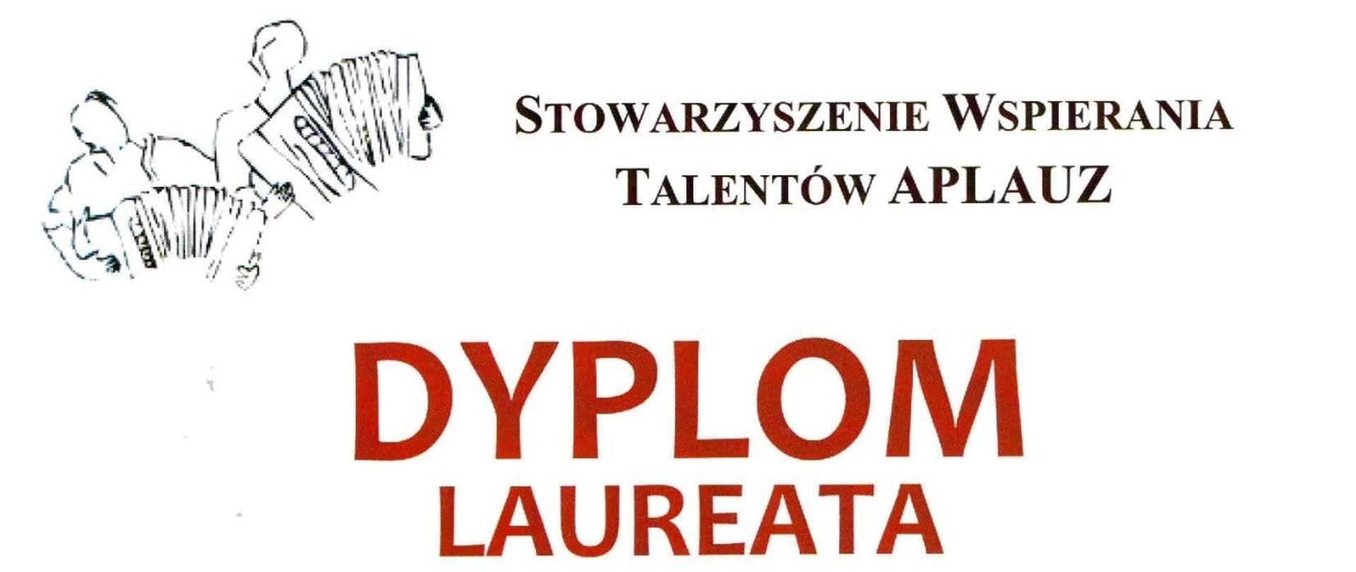 Dyplom laureata II miejsca w Międzynarodowym Lubelskim Konkursie akordeonowym 2026. Dyplom z białym tłem i czerwonym napisem. W górnej części znajduje się logo Stowarzyszenia Wspierania Talentów Aplauz, w dolnej podpis jury oraz ozdobny motyw nut.