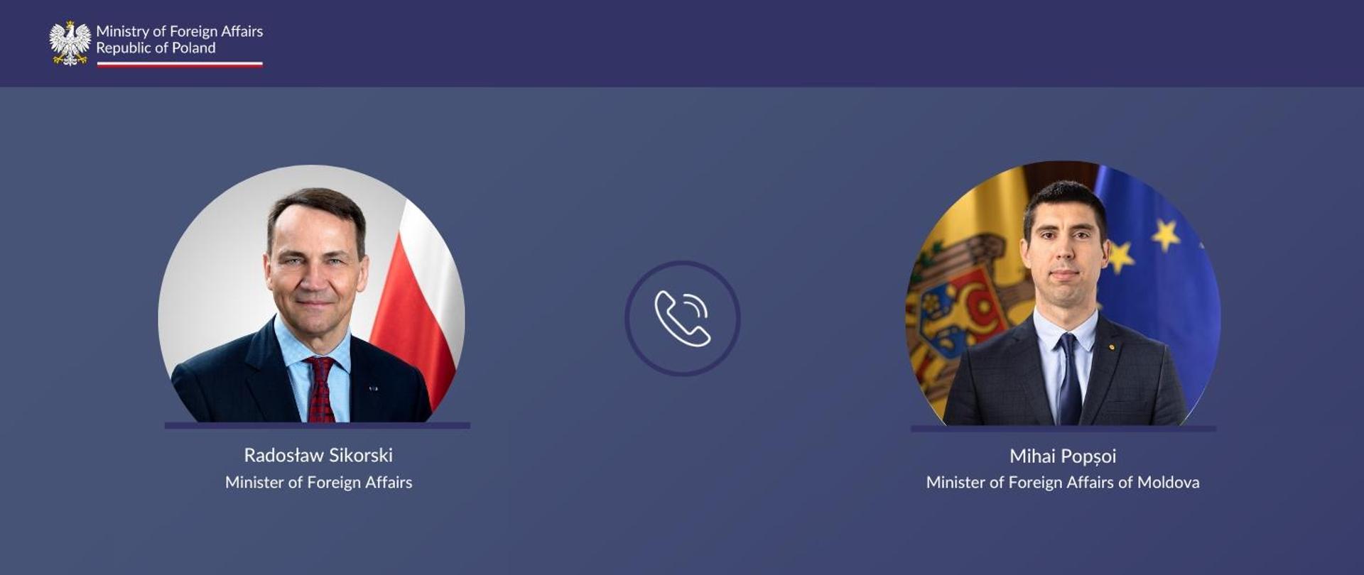 Minister Radosław Sikorski speaks on phone with head of Moldovan diplomacy Mihai Popșoi
