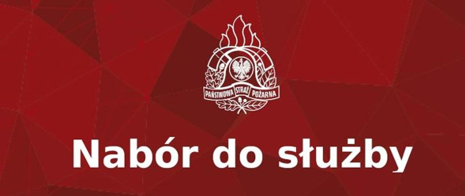 logotyp z napisem nabór do służby oraz logiem PSP (czerwone tło, białe napisy)