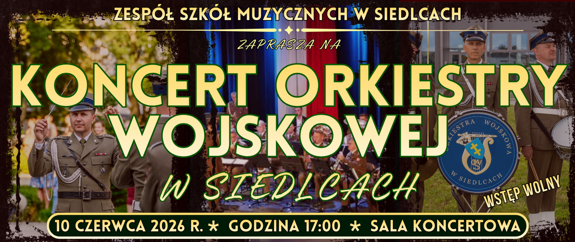 baner w tle żołnierze muzycy oraz informacja o wydarzeniu