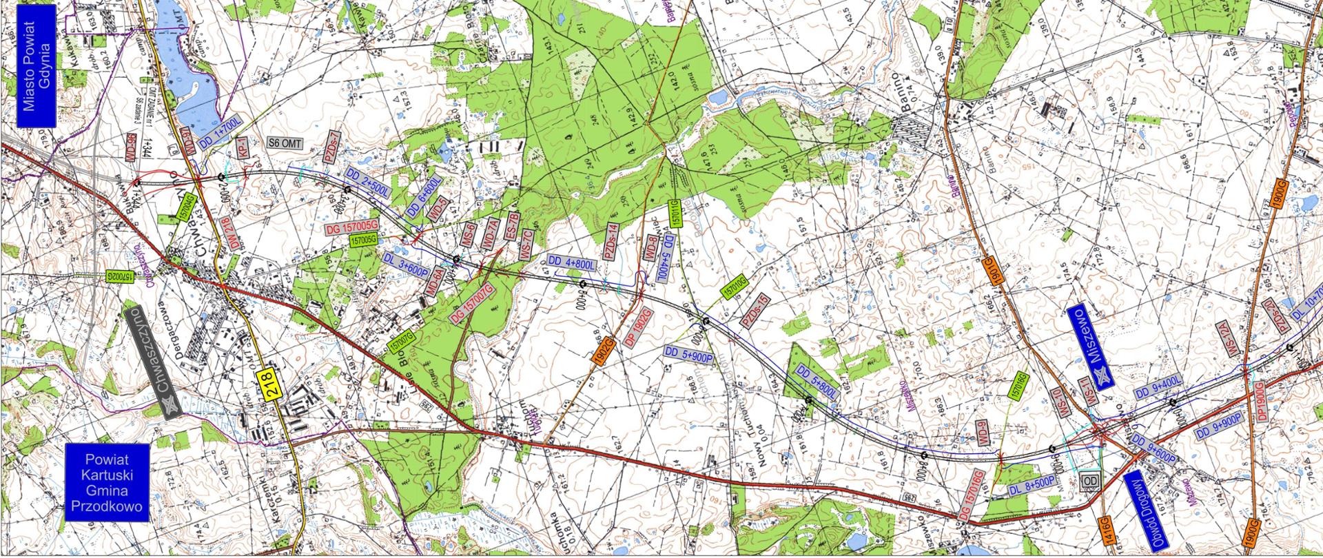 Grafika przedstawia fragment orientacji Obwodnicy Metropolii Trójmiejskiej. 