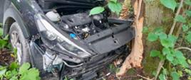Samochód po uderzeniu w drzewo
