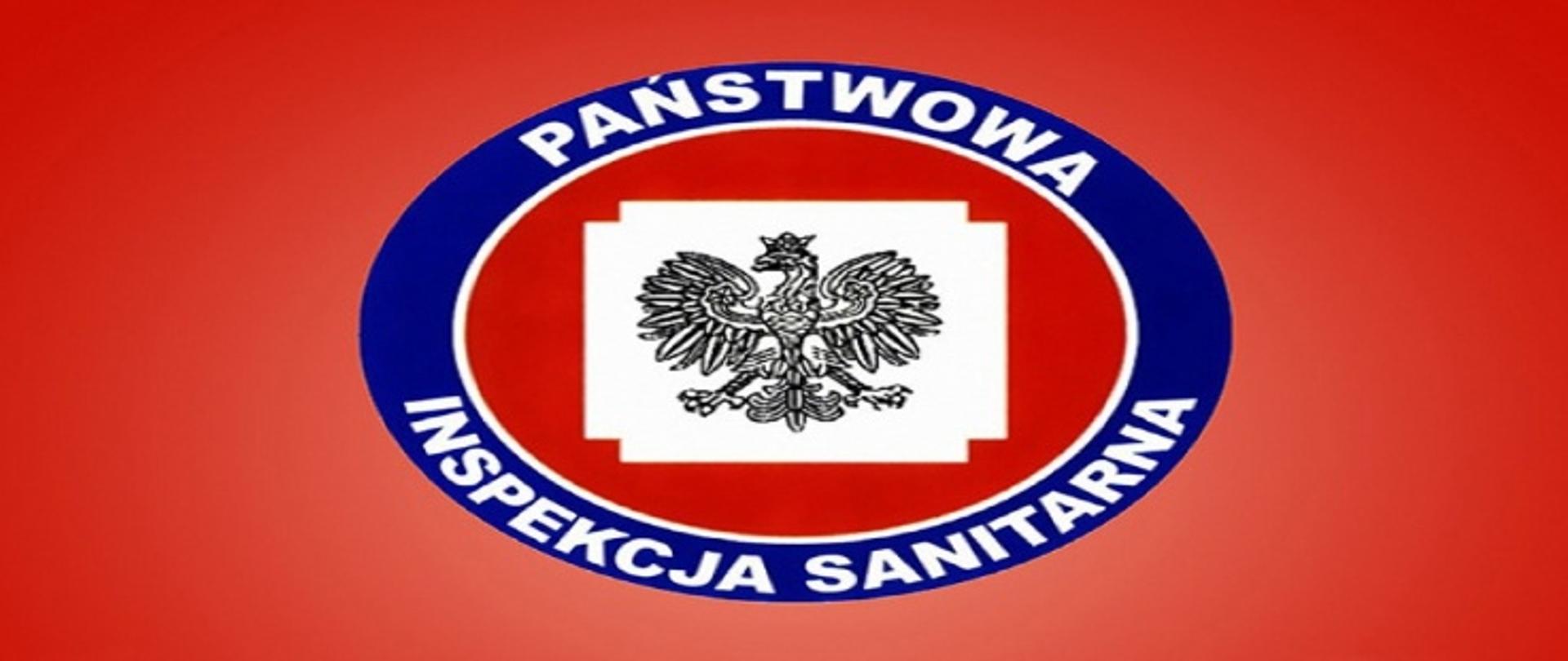 Logo Państwowej Inspekcji Sanitarnej na czerwonym tle
