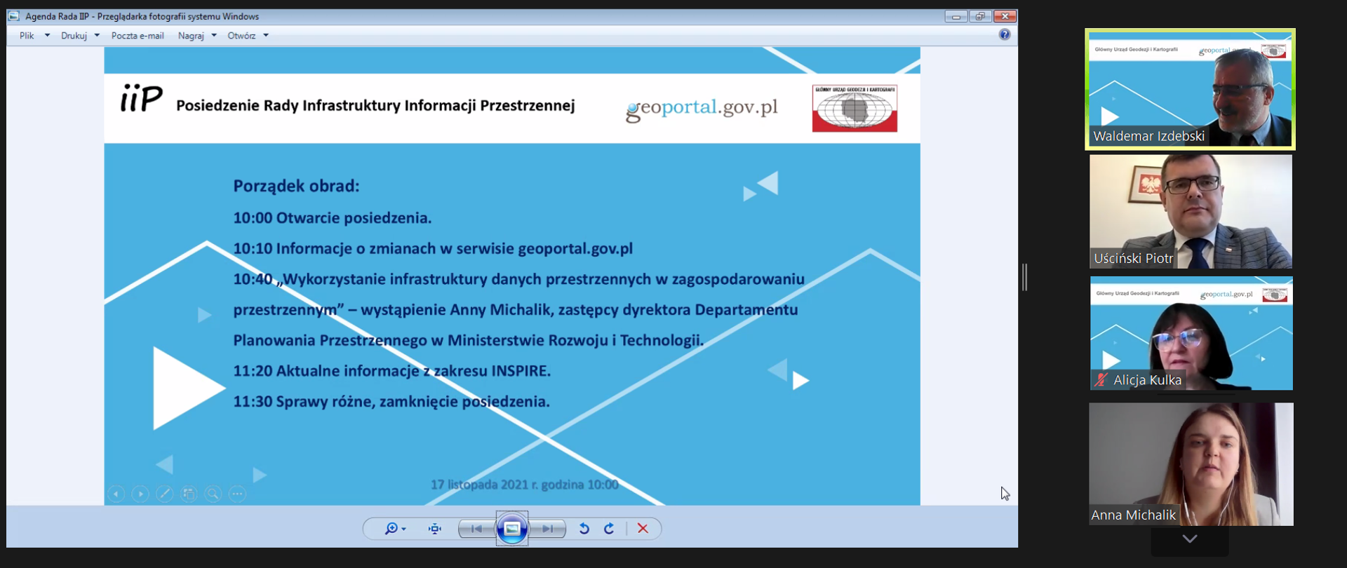 Zrzut ekranu z aplikacji ZOOM (programu do prowadzenia telekonferencji). 