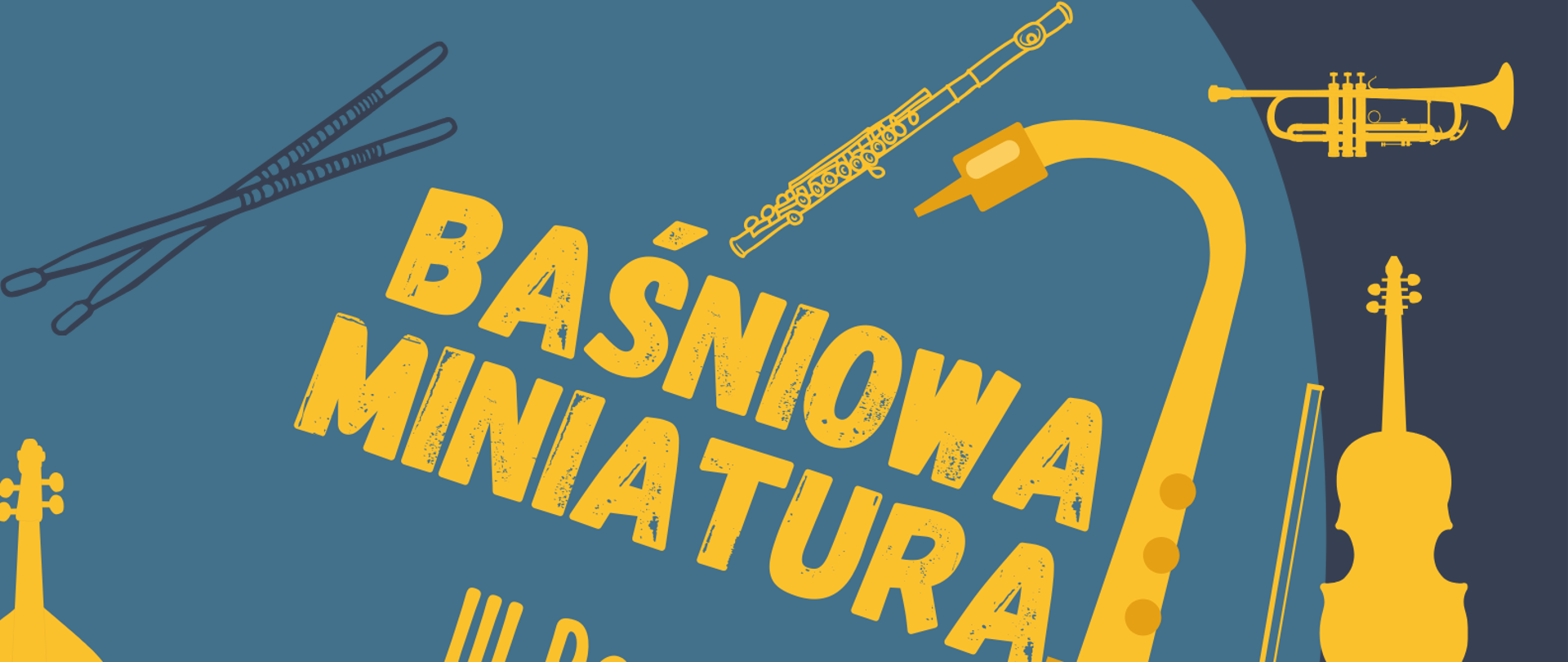 plakat zawiera trzy kolory tła (niebieski jasny, ciemnoniebieski, jasno-brązowy), rozrzucone instrumenty muzyczne, w części środkowej oraz dolnej informacje dotyczące daty, godziny konkursu, datę zgłoszenia