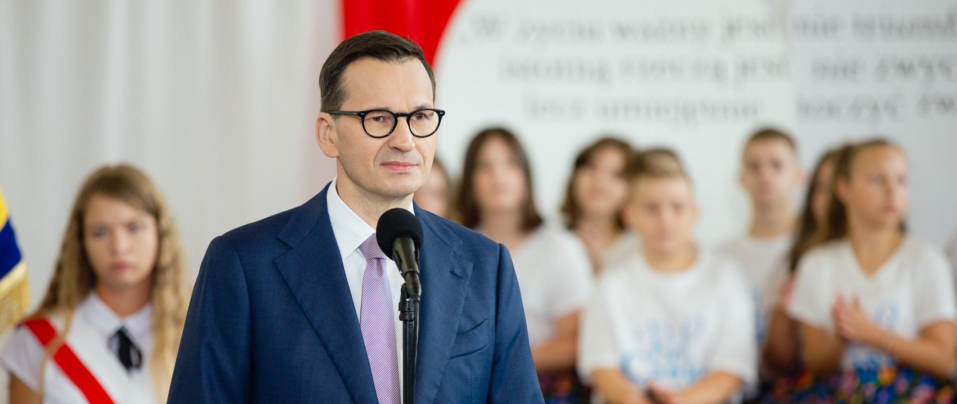 Premier Mateusz Morawiecki w Szkole Podstawowej w Rokicinach.