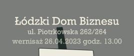 Wielobarwny plakat promujący wystawę najlepszych dyplomów w roku szkolnym 2022/2023. Centralnie sztaluga z obrazem przedstawiającym wielobarwny logotyp szkoły. Miejsce wystawy Łódzki Dom Biznesu, ul. Piotrkowska 262/264, wernisaż 26.04.2023 godz. 13.00