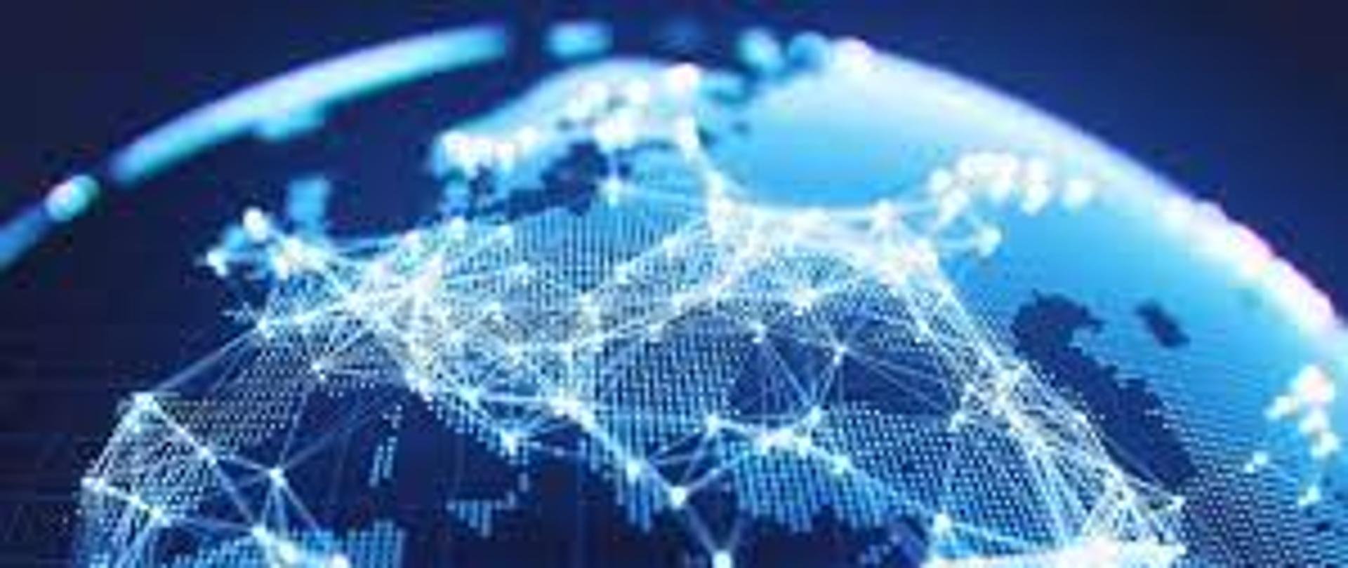 Grafika pokazująca fragment ziemi z sieciami połaczeń