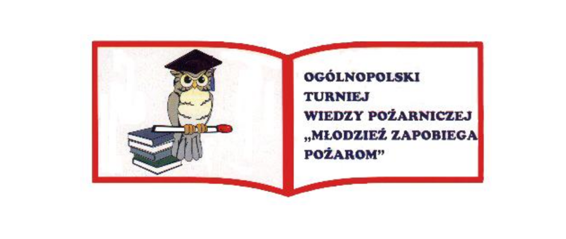 Zdjęcie przedstawia logo Ogólnopolskiego Turnieju Wiedzy Pożarniczej. Z lewej strony postać sowy z zapałką, która siedzi na książkach. Z prawej napis Ogólnopolski Turniej Wiedzy Pożarniczej "Młodzież Zapobiega Pożarom".