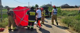 Strażacy udzielają pomocy poszkodowanej osobie