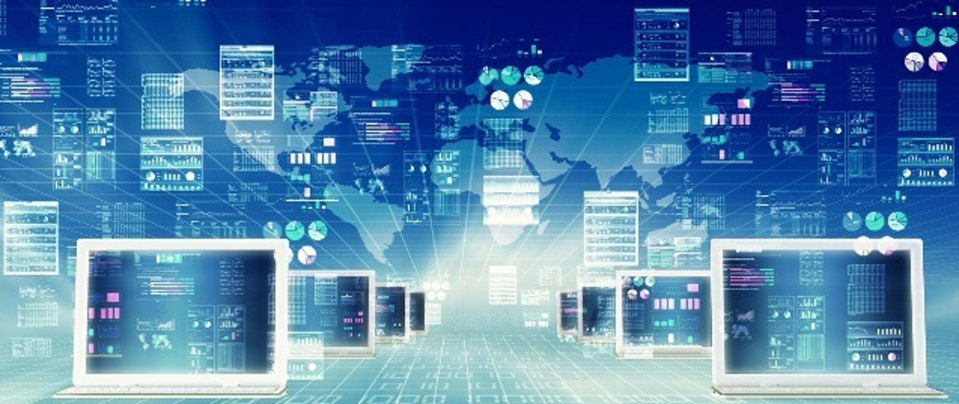 laptopy na niebieskim tle