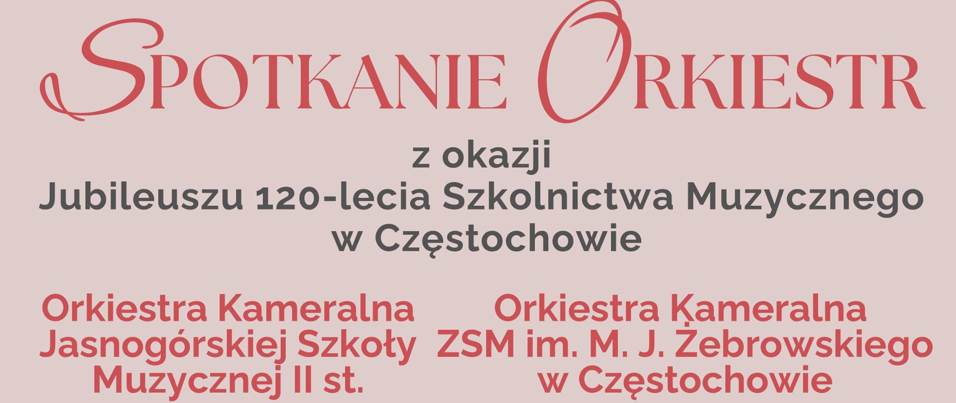 Beżowe tło, u góry logo szkoły, informacje dotyczące koncertu orkiestry Kameralnej ZSM i JOSM, 23 lutego 2024 o godz. 16.30 w auli ZSM