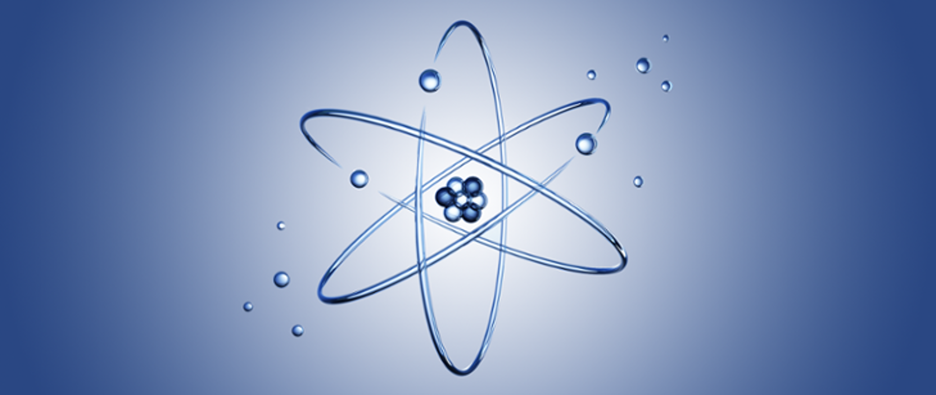 Grafika przedstawiająca jądro atomowe na błękitnym tle