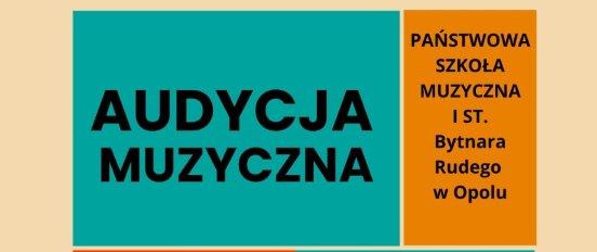 w lewym dolnym rogu piktogram skrzypiec w pomarańczowym prostokącie, informacje dotyczące miejsca, godziny oraz wykonawców zamieszczone w kolorowych prostokątach