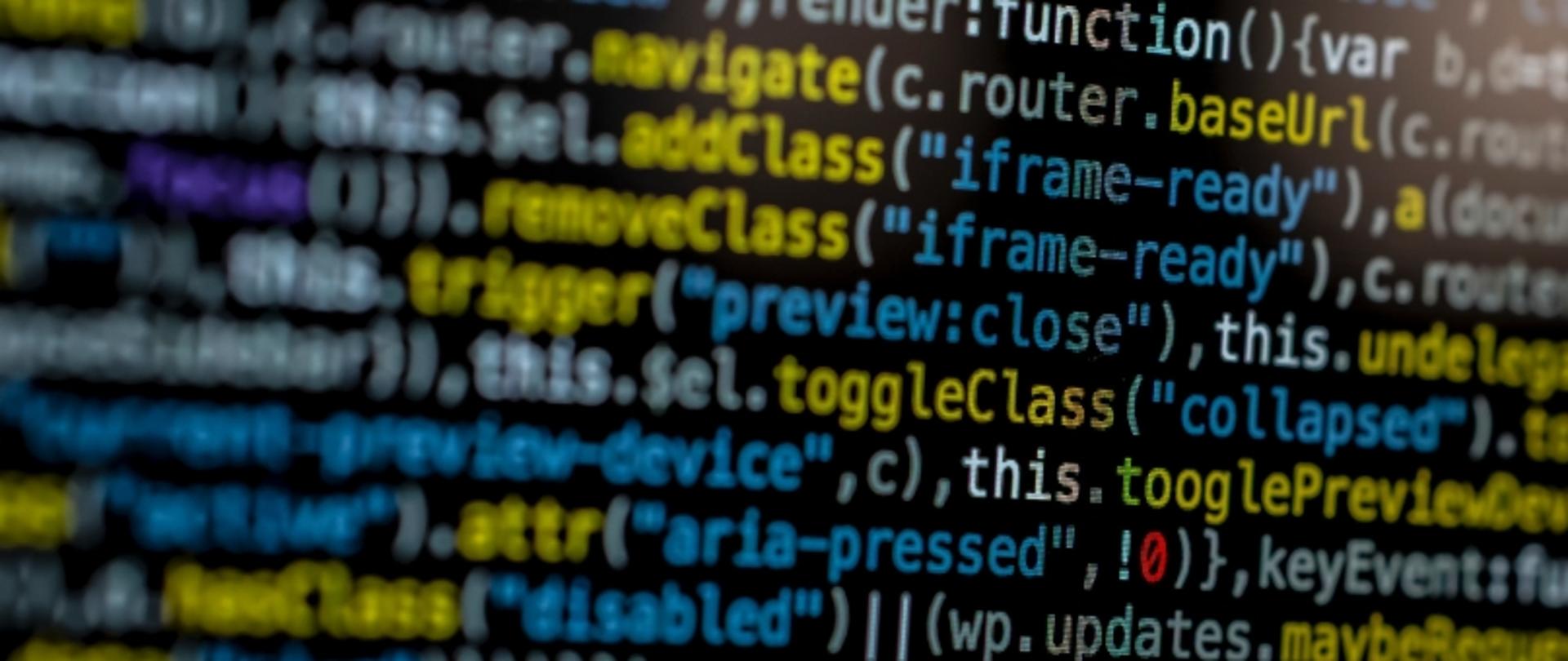 Ekran komputera z kodem JavaScript i kolorowym podświetleniem składni.
