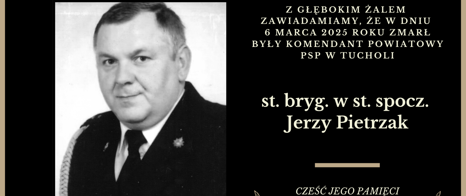 klepsydra ze zdjęciem oraz informacją o śmierci starszego brygadiera w stanie spoczynku Jerzego Pietrzaka