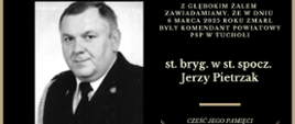 klepsydra ze zdjęciem oraz informacją o śmierci starszego brygadiera w stanie spoczynku Jerzego Pietrzaka