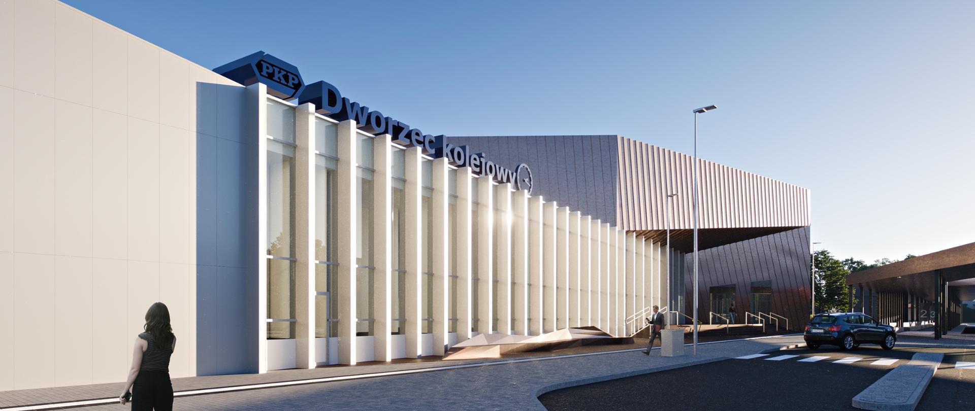 Wizualizacja nowego dworca kolejowego we Włockawku - wejście do budynku