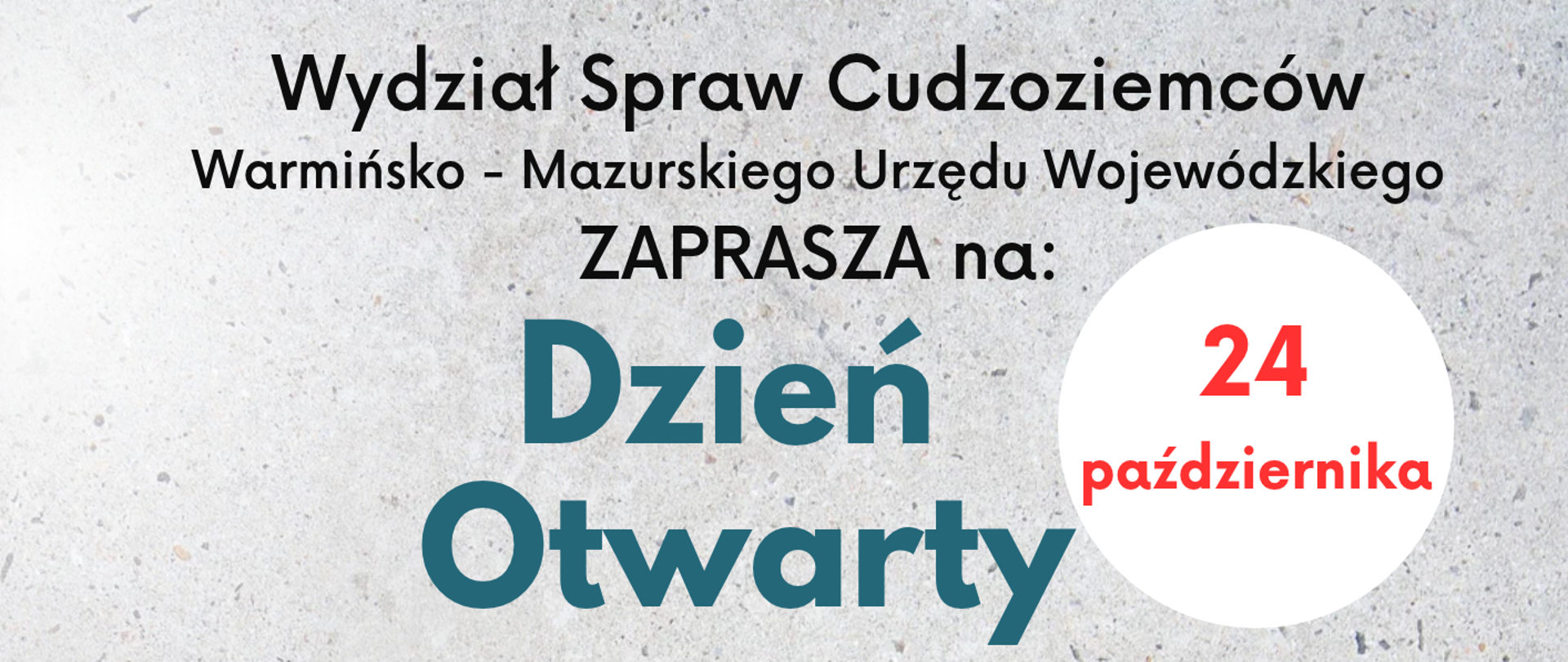 plakat szaro-niebieski z data napisana na czerwono "24 października", oraz informacjami dla cudzoziemców 