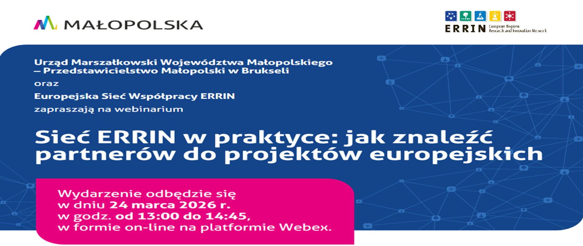 Webinarium Sieć ERRIN w praktyce: jak znaleźć partnerów do projektów europejskich