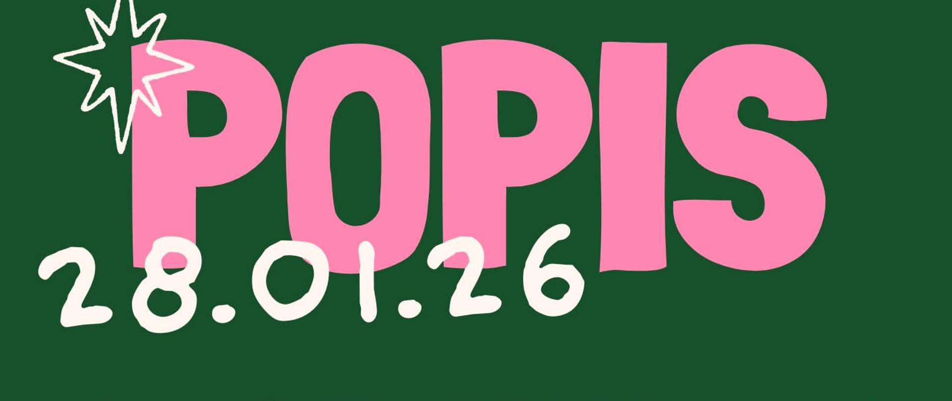 Afisz, popis sekcji fortepianu. Jasny napis na zielonym tle.