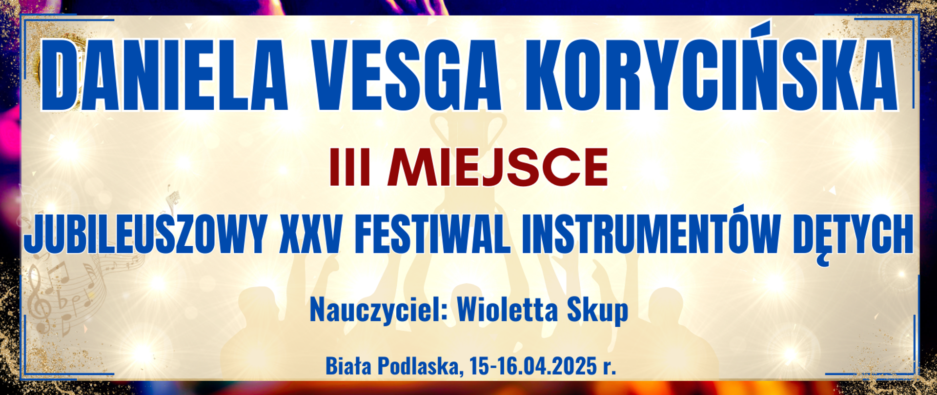 baner z ciemną kolorową ramką, jasne tło w środku z informacją o wyróżnieniu