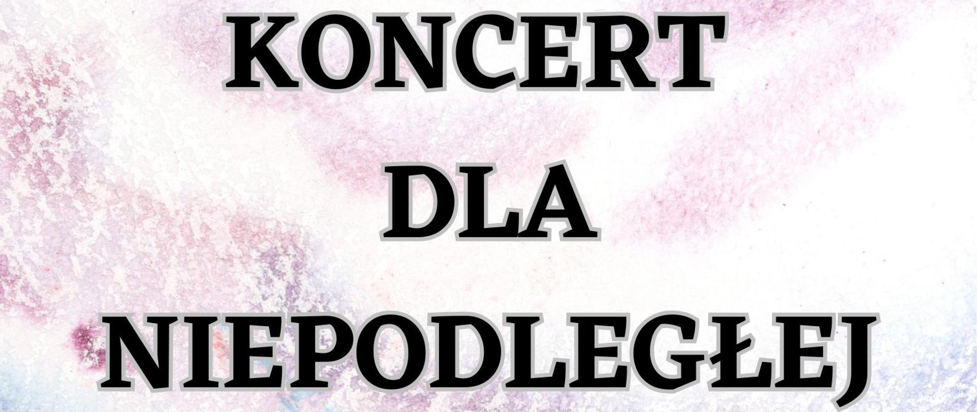 Plakat z wydarzeniem - Koncert dla Niepodległej, który odbędzie się w dniu 12 listopada 2025r. w sali koncertowej ZPSM w Dębicy; w koncercie wystąpią uczniowie i nauczyciele szkoły; tło plakatu jest biało czewrowne symbolizujące flagę Polski