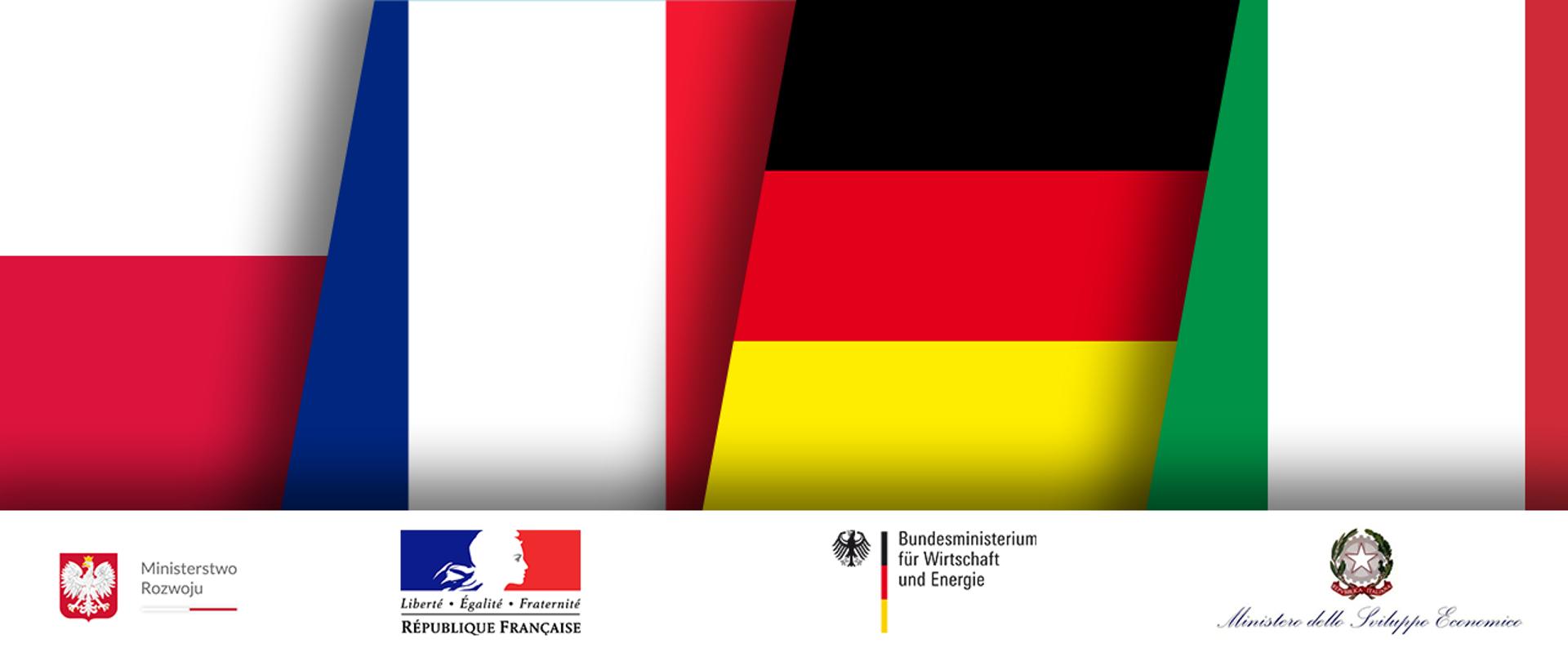 Grafika składa się z czterech flag: Polski, Francji, Niemiec i Włoch, umieszczonych obok siebie.
