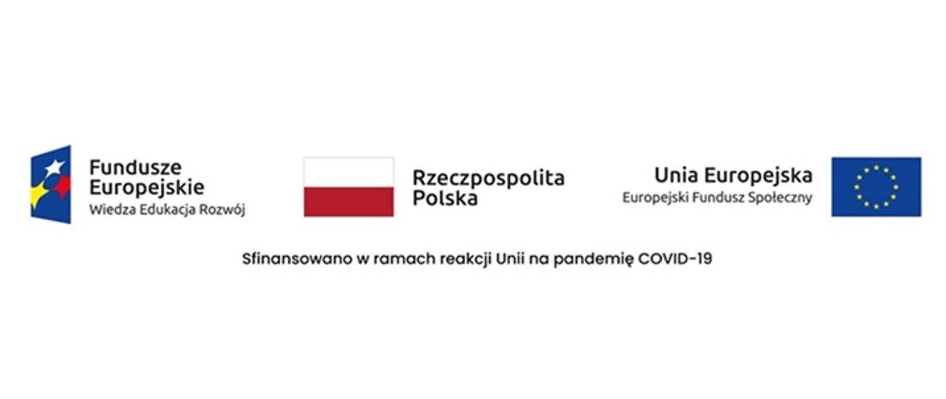 Po prawej logo UE . Na środku Flaga Polski, po lewej stronie logo Funduszy Europejskich