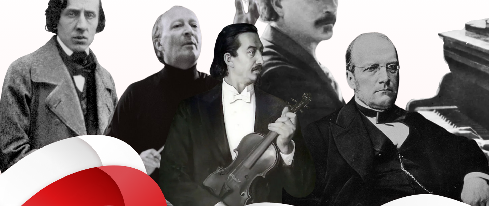 Plakat w odcieniach tła koloru biało-czerwonego, przedstawiający na górze czarno-białe portrety kompozytorów, od lewej strony, do prawej - Fryderyka Chopina, Witolda Lutosławskiego, Henryka Wieniawskiego, Ignacego Jana Paderewskiego i Stanisława Moniuszkę. Pod portretami znajduje się biało-czerwona wstążka przechodząca wszerz plakatu. Pod nią znajdują się napisy biało-czerwone: "Koncert Utworów Kompozytorów Polskich", a na dole plakatu w czarnej ramce znajdują się białe napisy: "20 listopada 2025, godz. 16.30, aula szkoły".